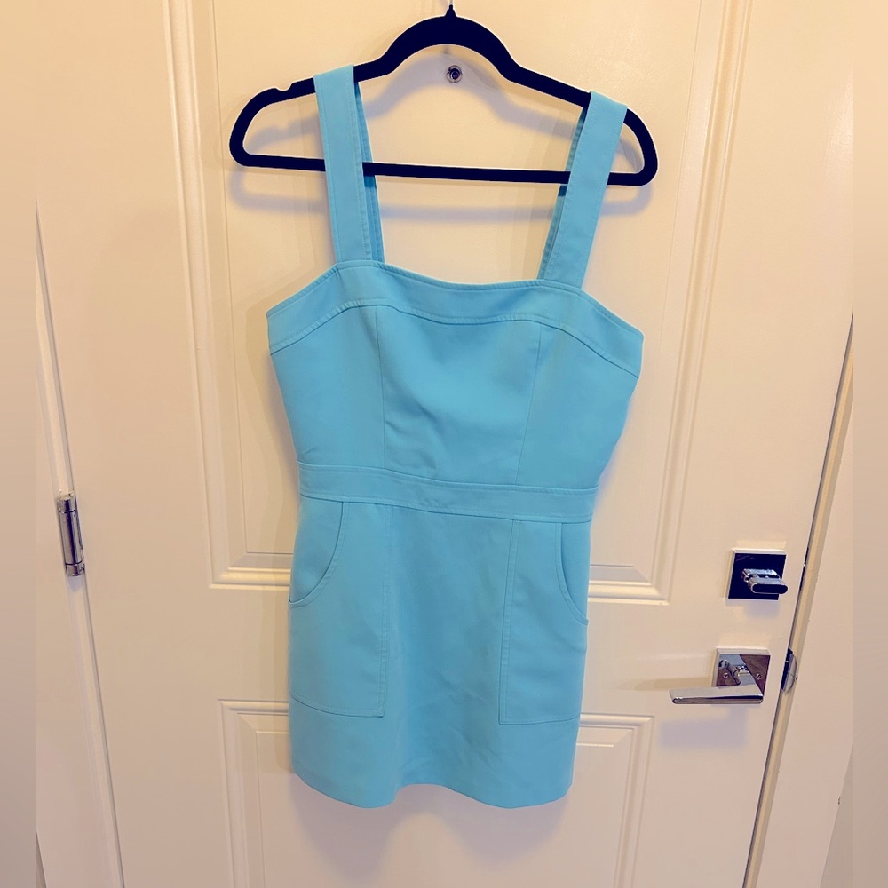 Amanda Uprichard Aqua Blue Sleeveless Mini Dress – Square Neck with Pockets - Picture 6 of 7